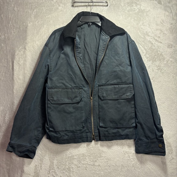 ZARA Men's Casual Full Zip Jacket Navy Blue Cotton Blend Size Small